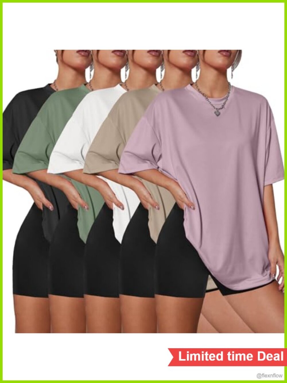 5 Pack Womens Oversized T-Shirts Crew Neck Drop Shoulder Gym Lounge